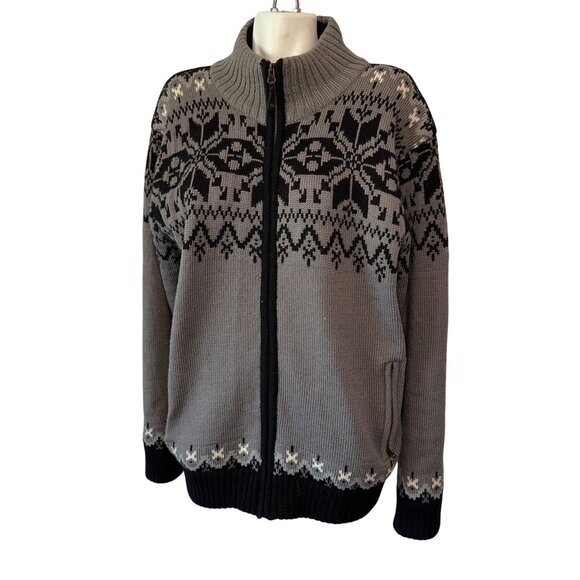 Icewear Mens Cardigan Full Zip Icelandic Fair Isle Nordic Size XL Gray Wool - Picture 1 of 6